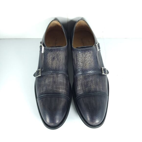 Magnanni Men's Jebor Gray US10,5M Pebbled Leather Double Monk Strap Dress Shoes - Picture 4 of 14